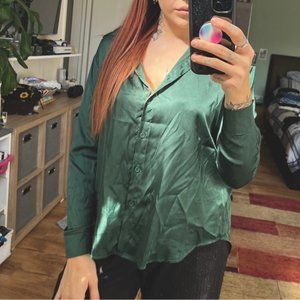 Shein satin dark green blouse size XS